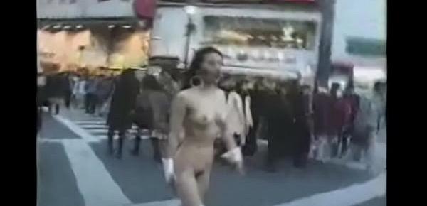  Crazy asian girl walks naked in public!